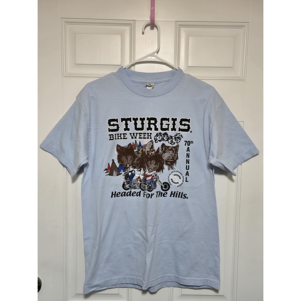 70th‎ Anniversary Sturgis Light Blue T Shirt Sz Medium Motorcycle